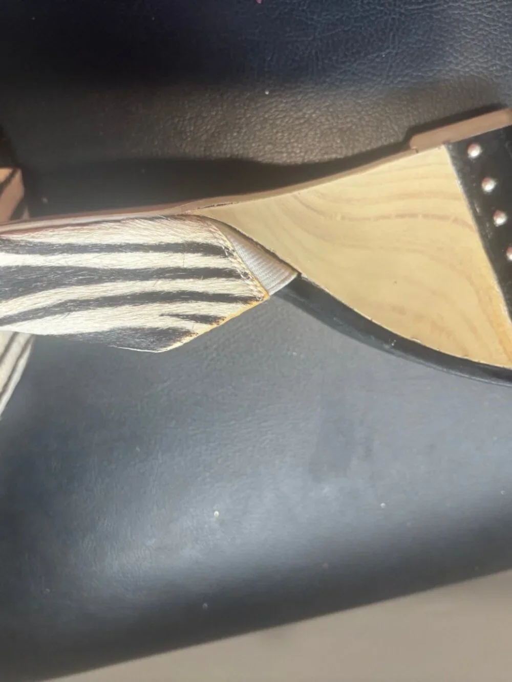 Bandolino Zebra Print Fur Hair Studded Wooden Wedge Mules Sz 11